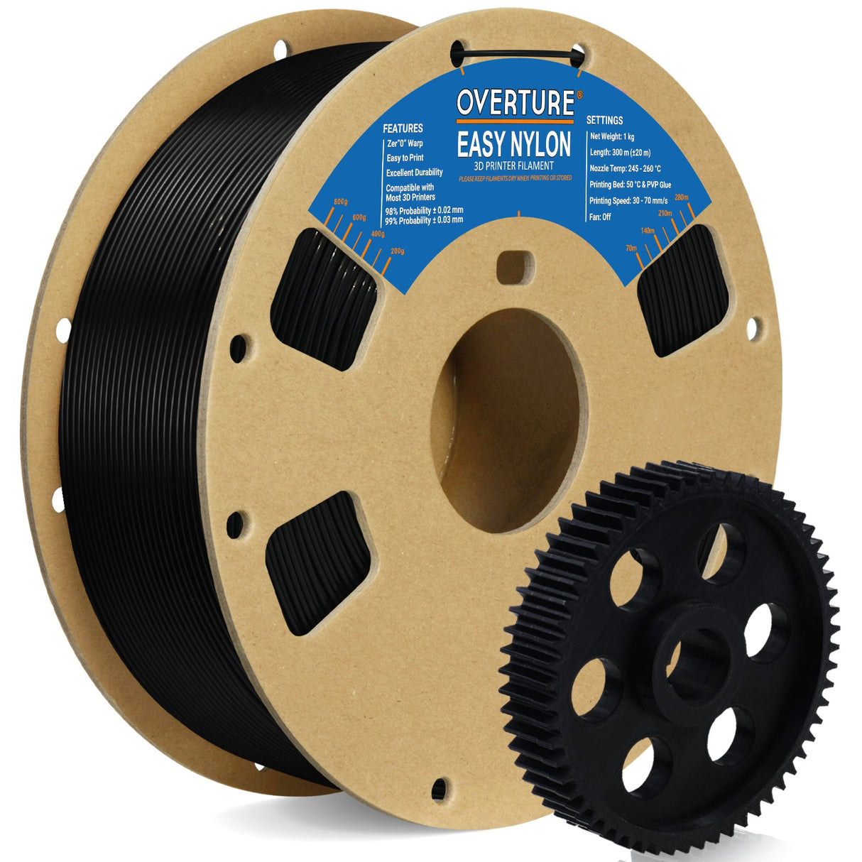 Overture Nylon 3D Printer Filament 1.75mm - Overture 3D