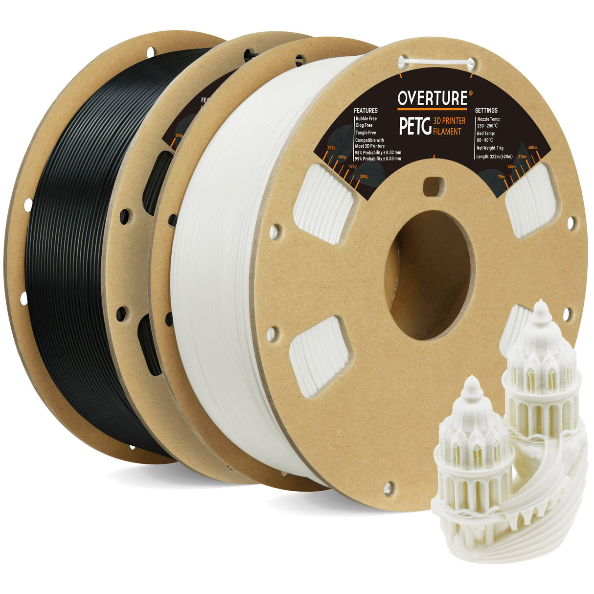 Overture PETG 3D Printer Filament 1.75mm -2pack - Overture 3D