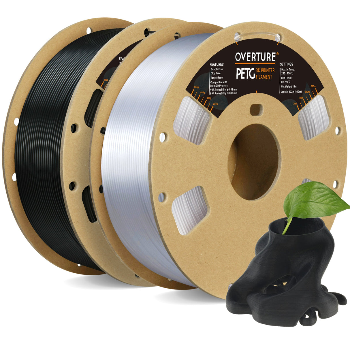 Overture PETG 3D Printer Filament 1.75mm -2pack - Overture 3D