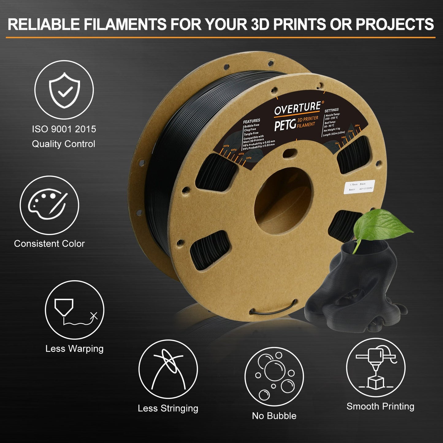 Overture PETG 3D Printing Filament 1.75mm - Overture 3D