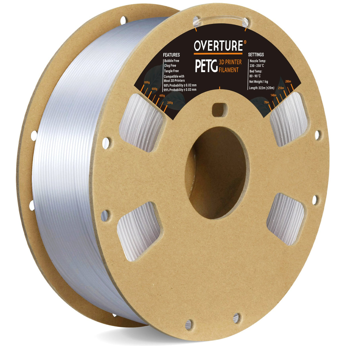 Overture PETG Transparent 3D Printer Filament 1.75mm - Overture 3D