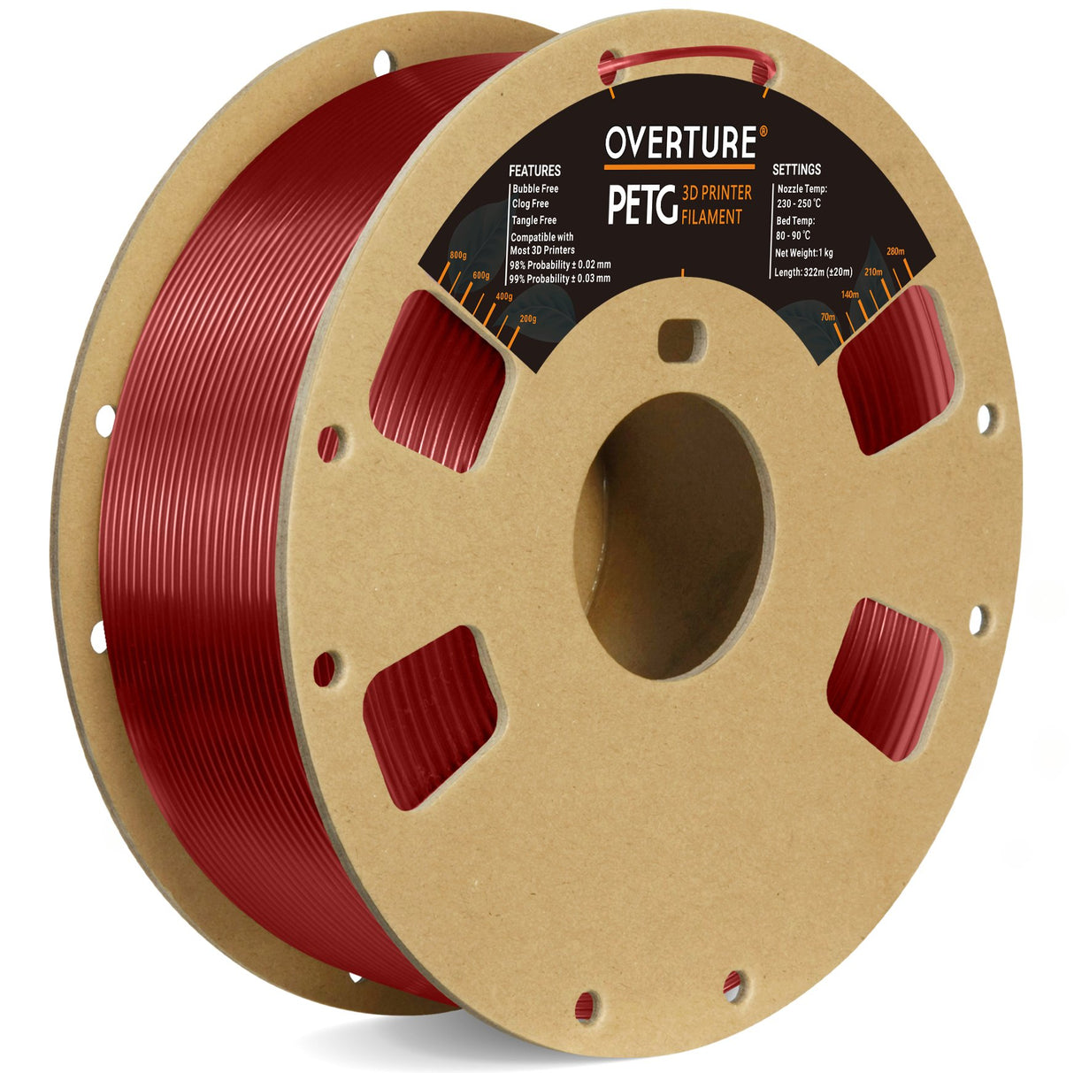 Overture PETG Transparent 3D Printer Filament 1.75mm - Overture 3D