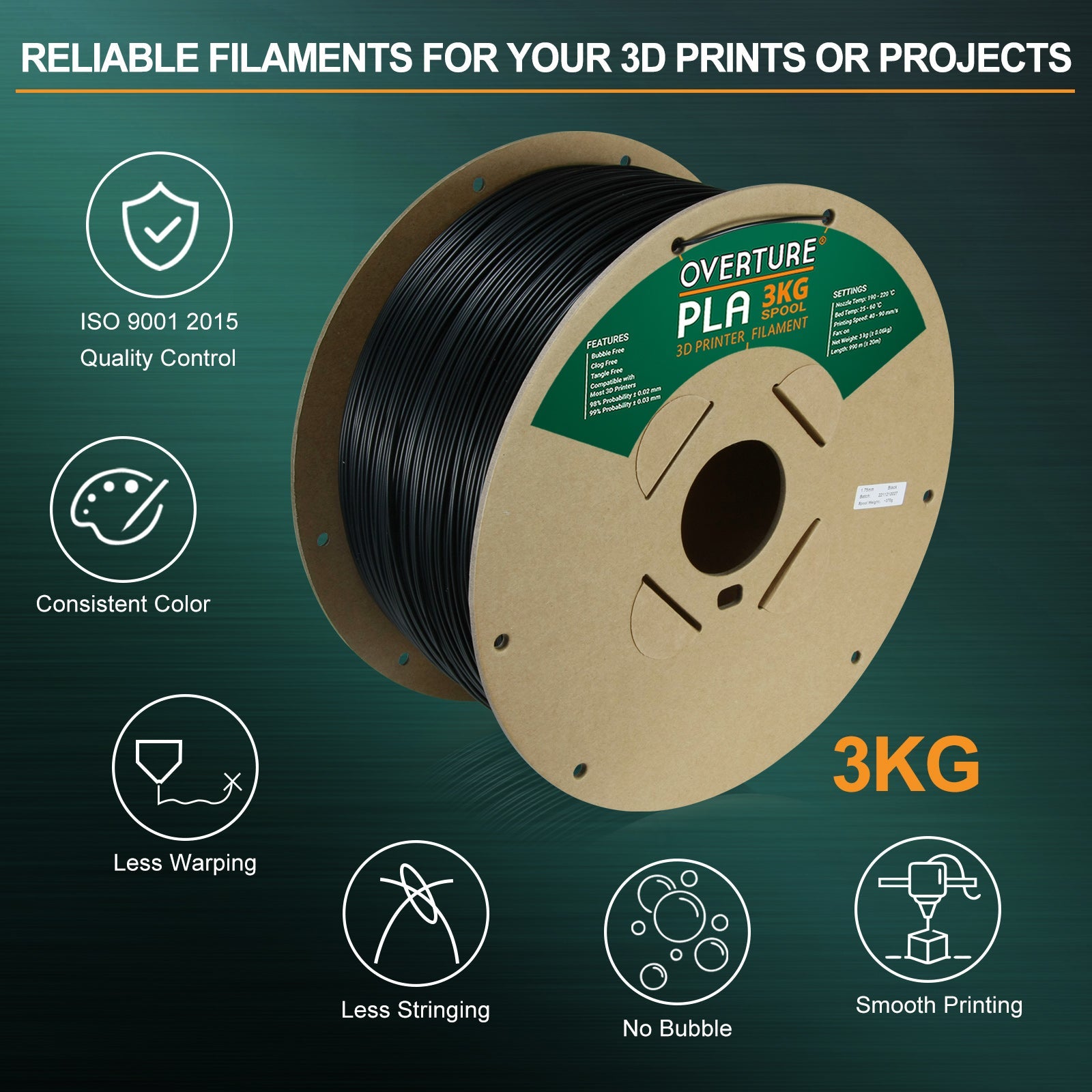 Overture PLA 3D Printer Filament 1.75mm-3KG – Overture 3D