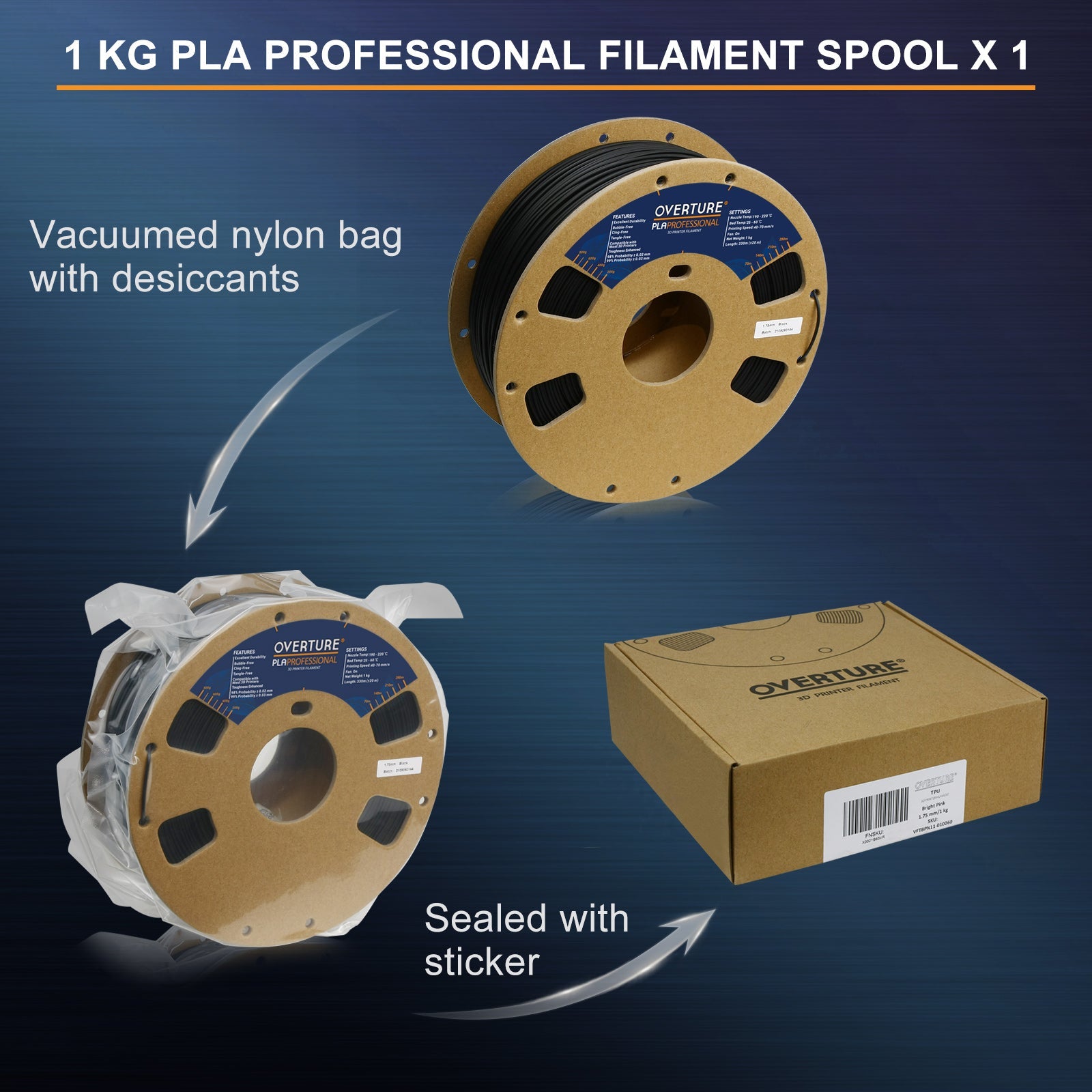 Overture PLA Plus (PLA+) Filament 1.75mm PLA Professional Toughness Enhanced PLA Roll, Cardboard Spool, Premium PLA 1kg(2.2lbs), Dimensional