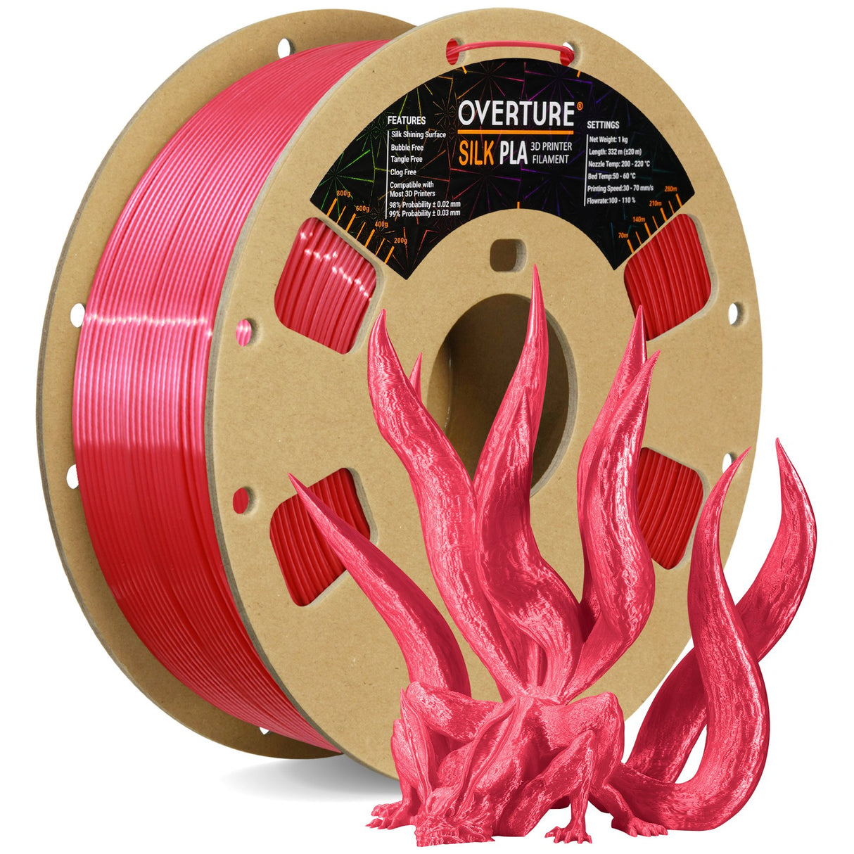 Overture Silk PLA 3D Printer Filament 1.75mm - Overture 3D