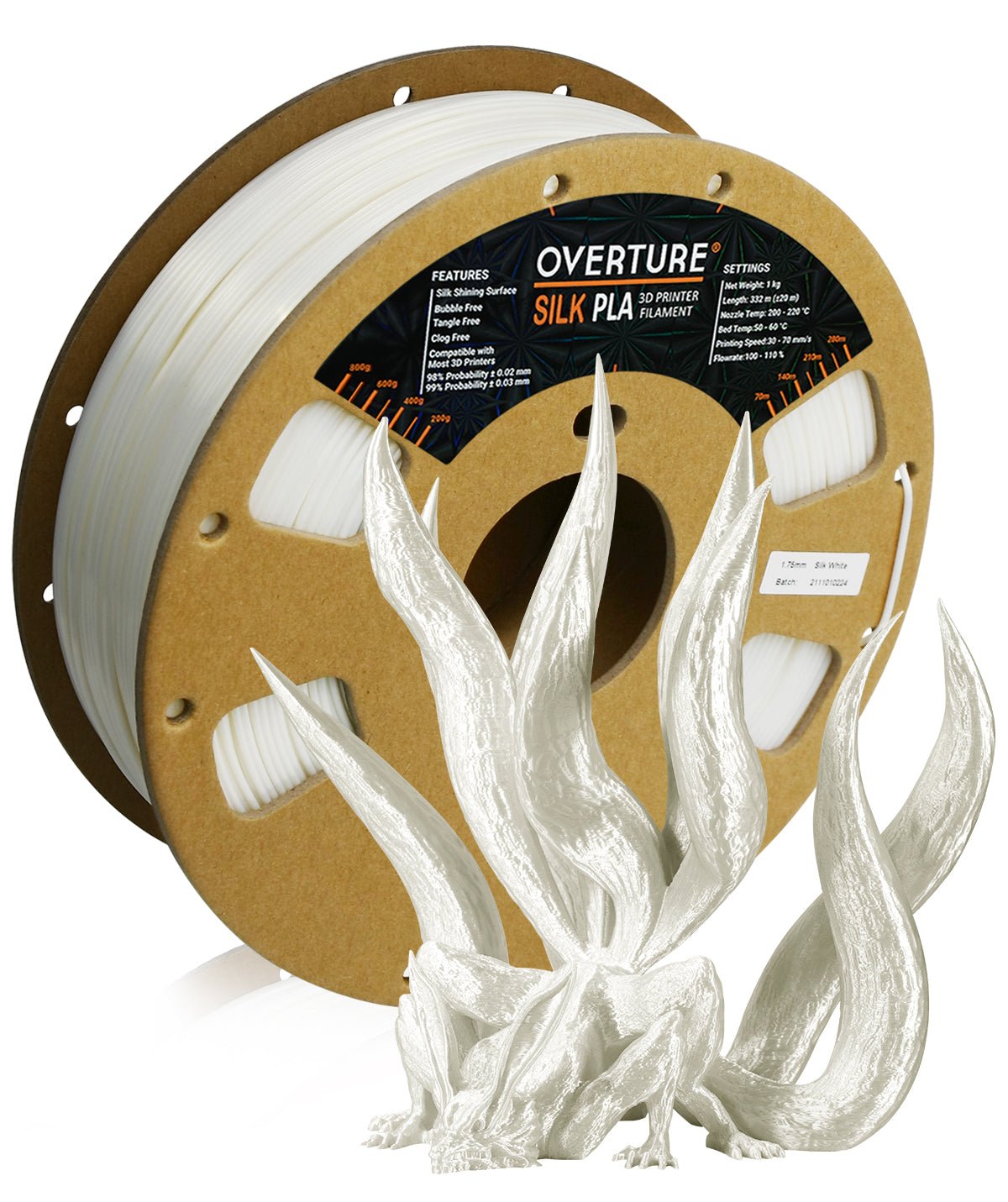 Overture Silk PLA 3D Printer Filament 1.75mm - Overture 3D