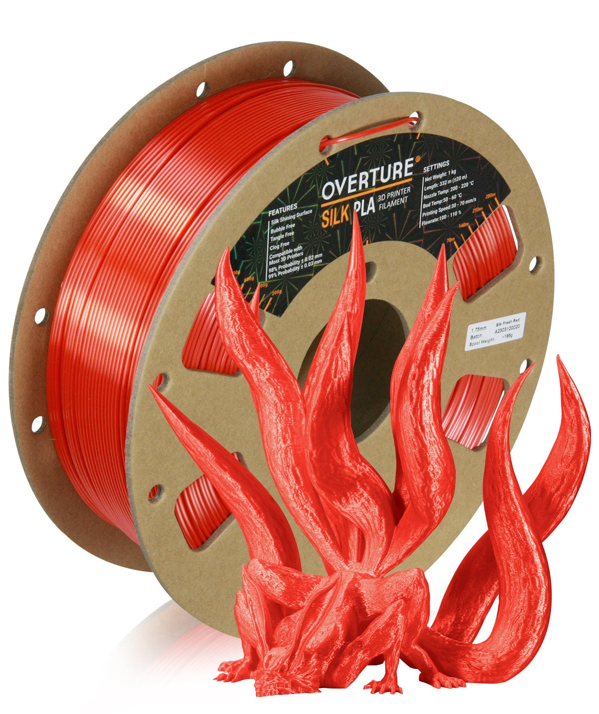 Overture Silk PLA 3D Printer Filament 1.75mm - Overture 3D