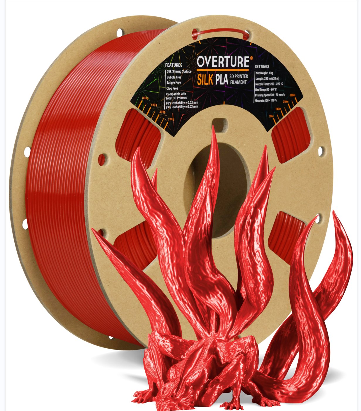 Overture Silk PLA 3D Printer Filament 1.75mm - Overture 3D