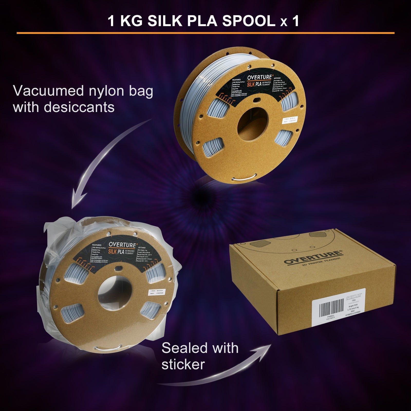 PLA Silk 3D Printer Filament, Upgrade Cardboard Spool, Silk Shiny Filament,  Dimensional Accuracy +/-0.03mm, 1.75mm, 1kg, Blue