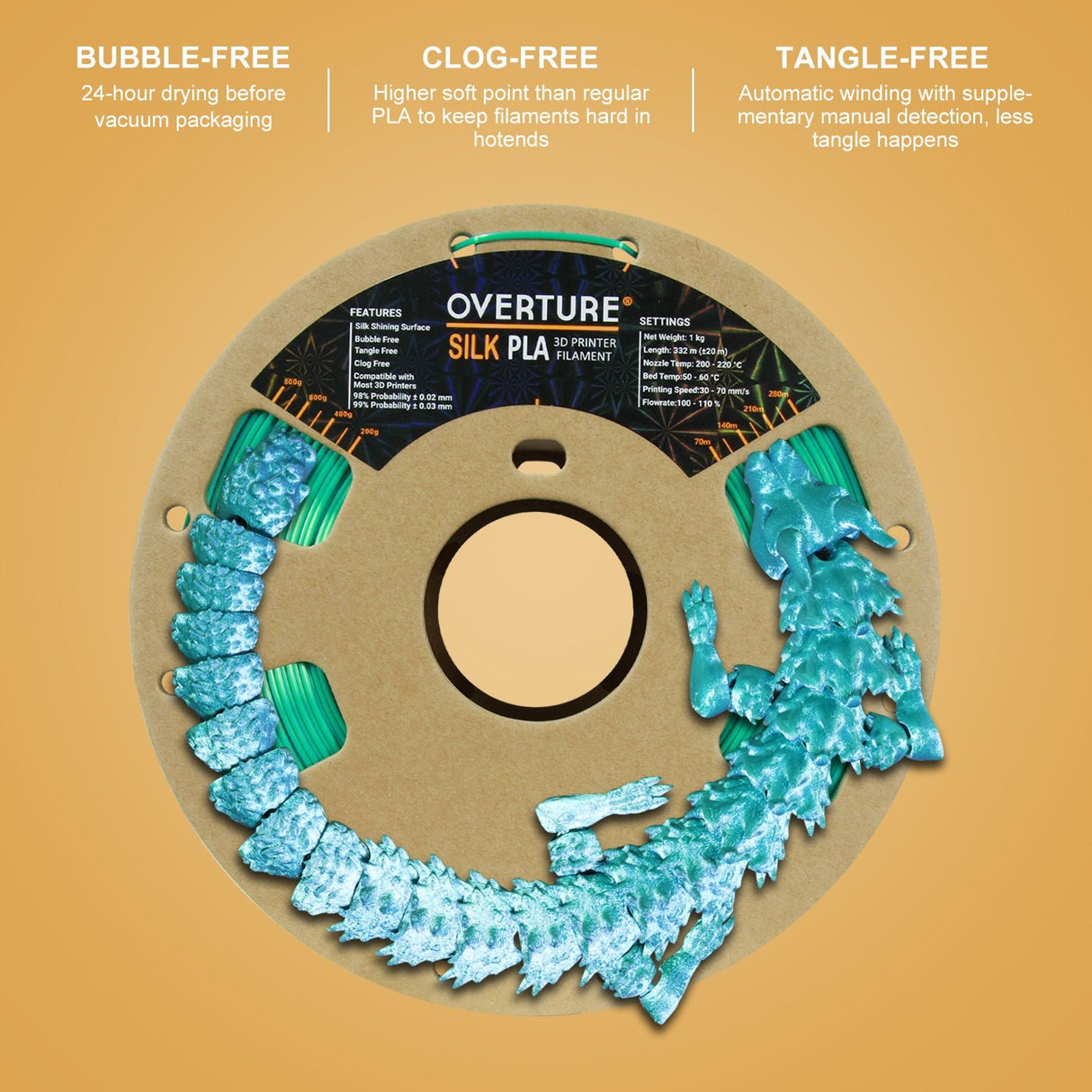 Overture Silk PLA Filament Dual Colors 1.75mm - Overture 3D