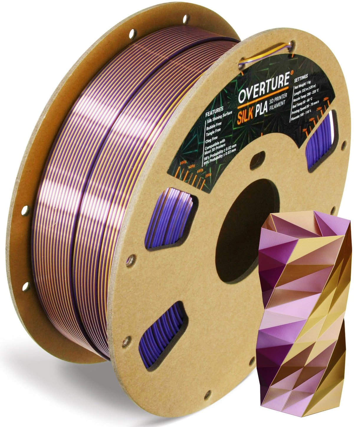 Overture Silk PLA Filament Dual Colors 1.75mm - Overture 3D