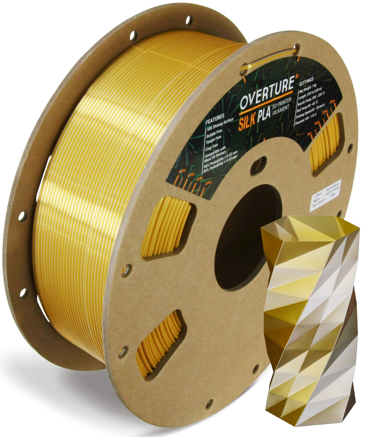 Overture Silk PLA Filament Dual Colors 1.75mm - Overture 3D