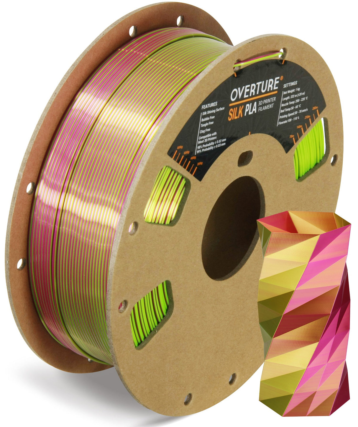 Overture Silk PLA Filament Dual Colors 1.75mm - Overture 3D