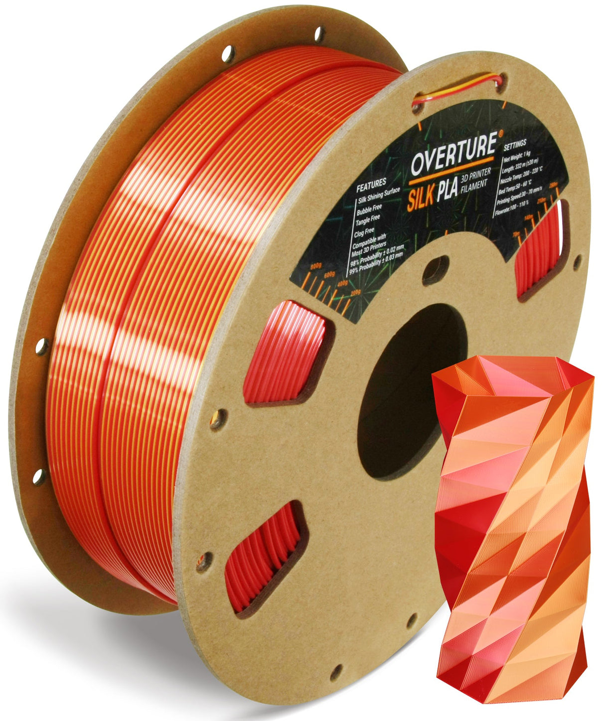 Overture Silk PLA Filament Dual Colors 1.75mm - Overture 3D