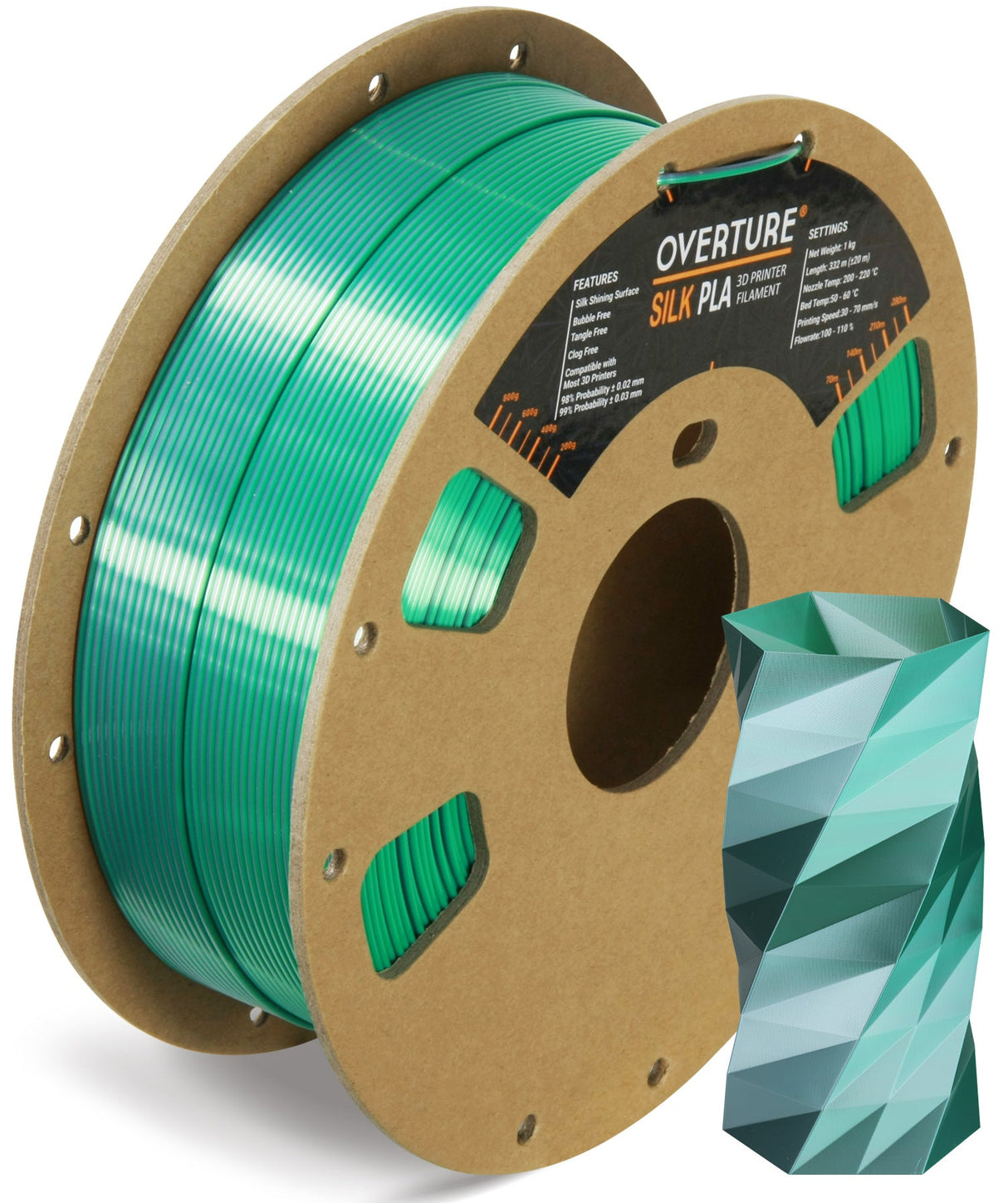 Overture Silk PLA Filament Dual Colors 1.75mm - Overture 3D