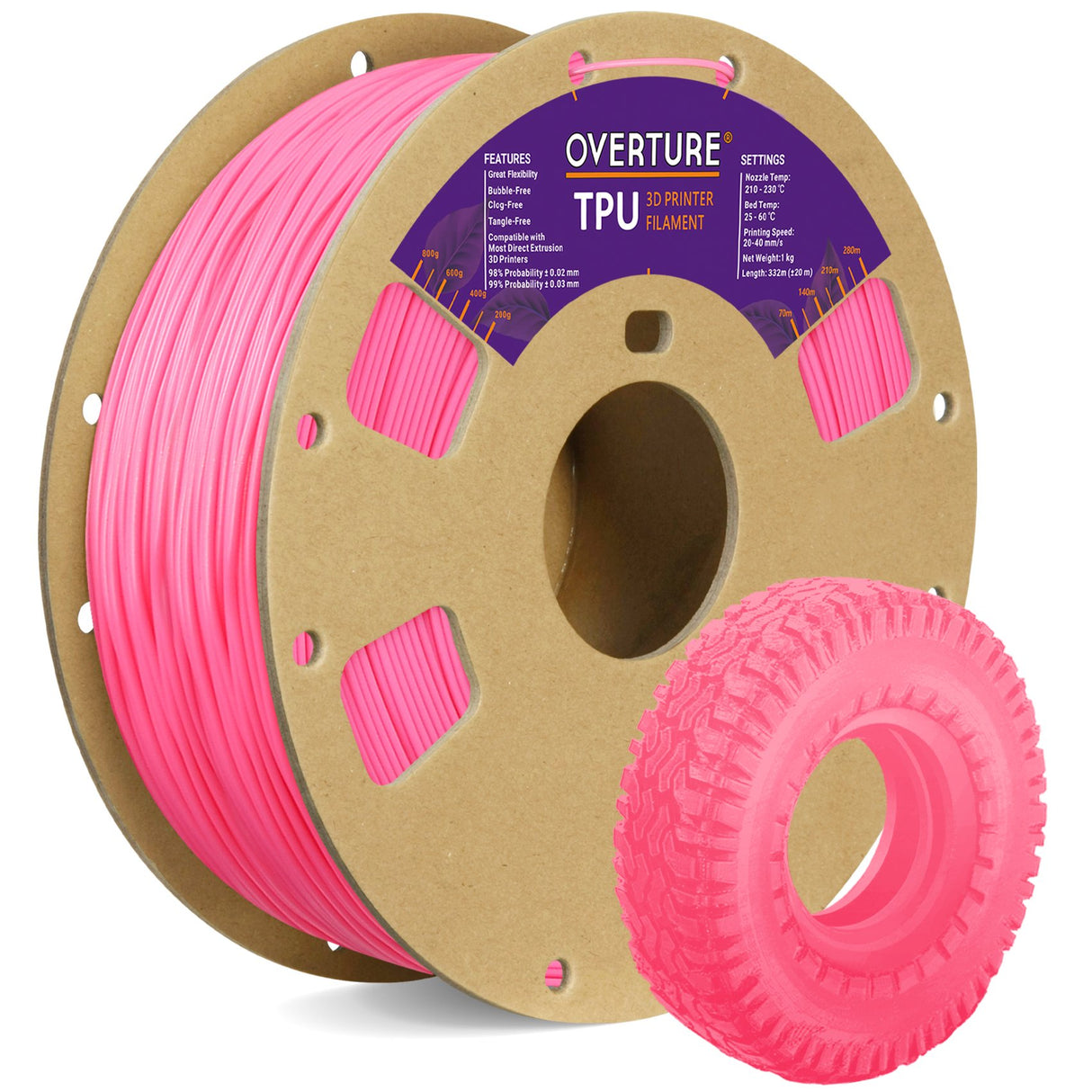 Overture TPU 3D Printer Filament 1.75mm - Overture 3D