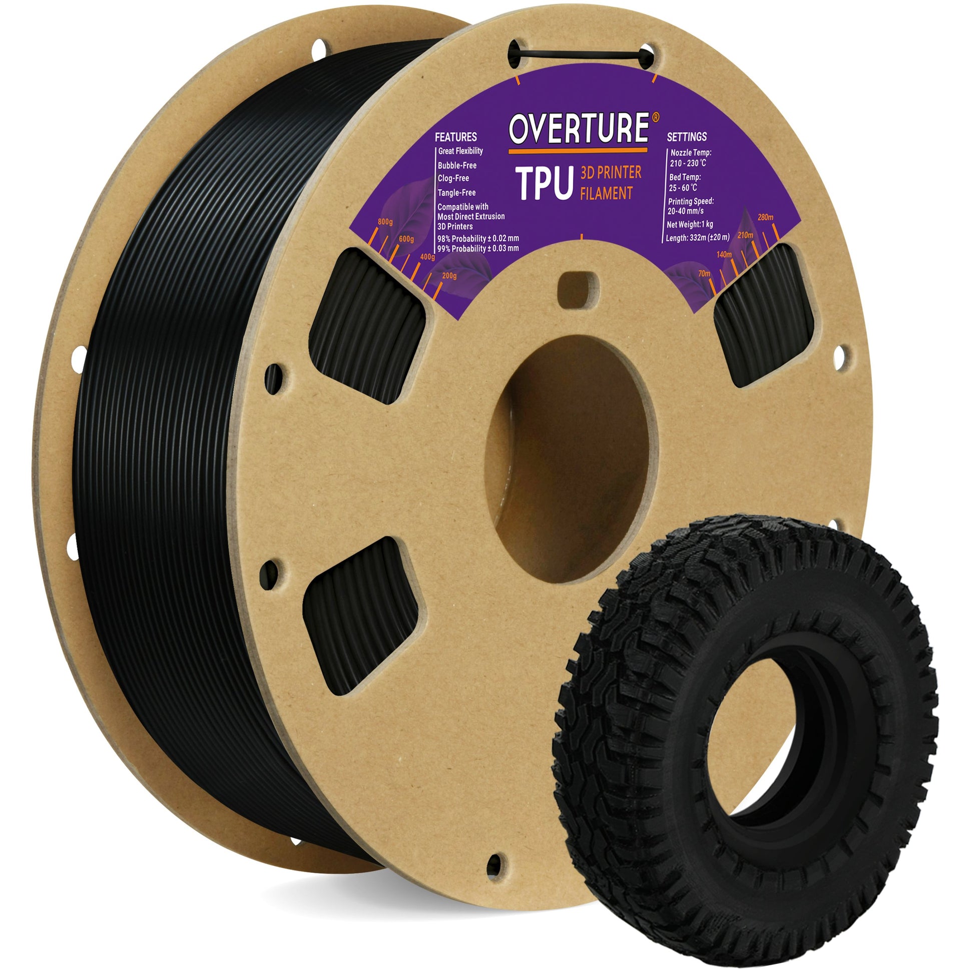 Overture TPU 3D Printer Filament 1.75mm - Overture 3D