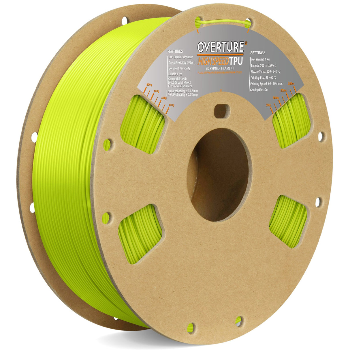 Overture TPU High Speed 3D Printer Filament 1.75mm - Overture 3D