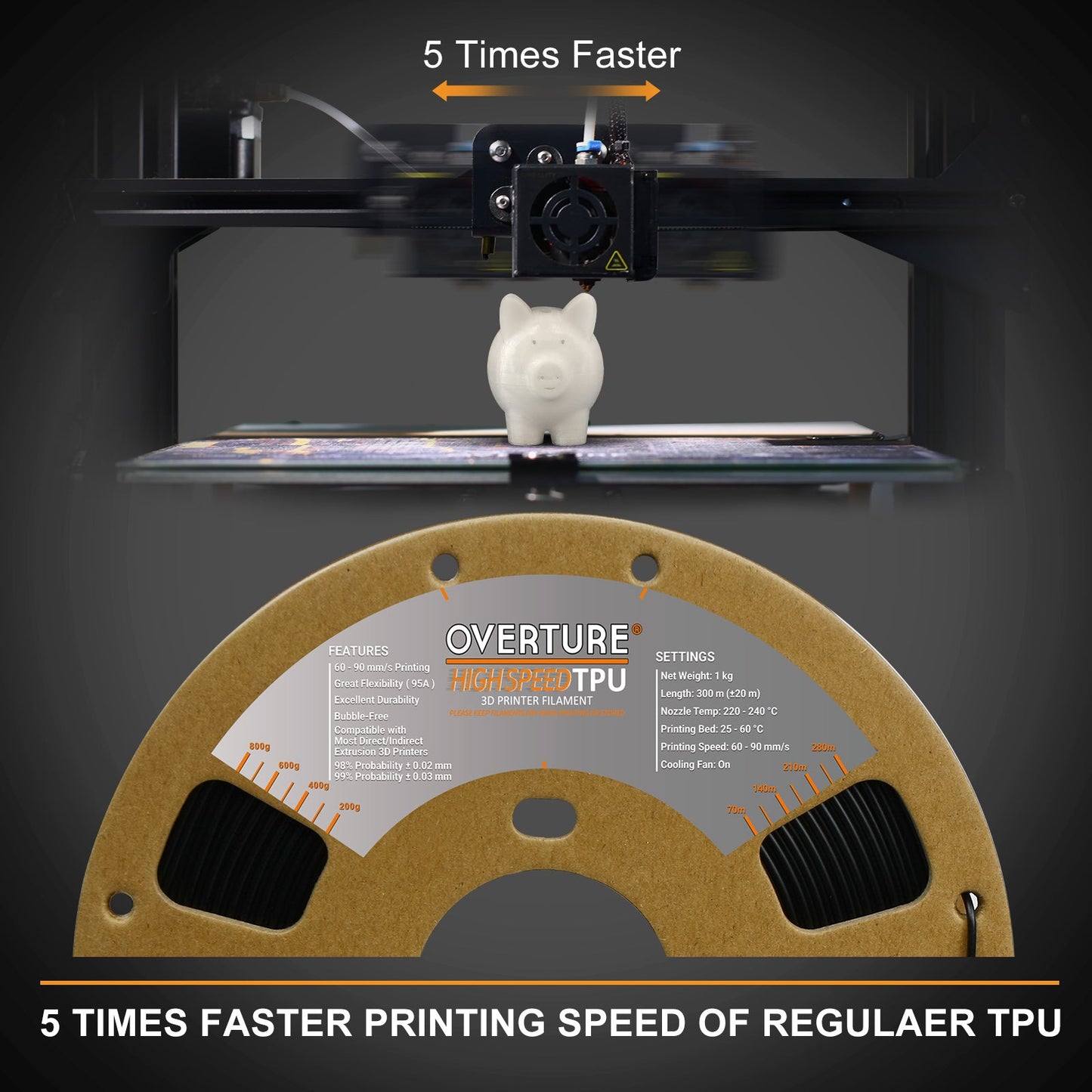 Overture TPU High Speed 3D Printer Filament 1.75mm - Overture 3D